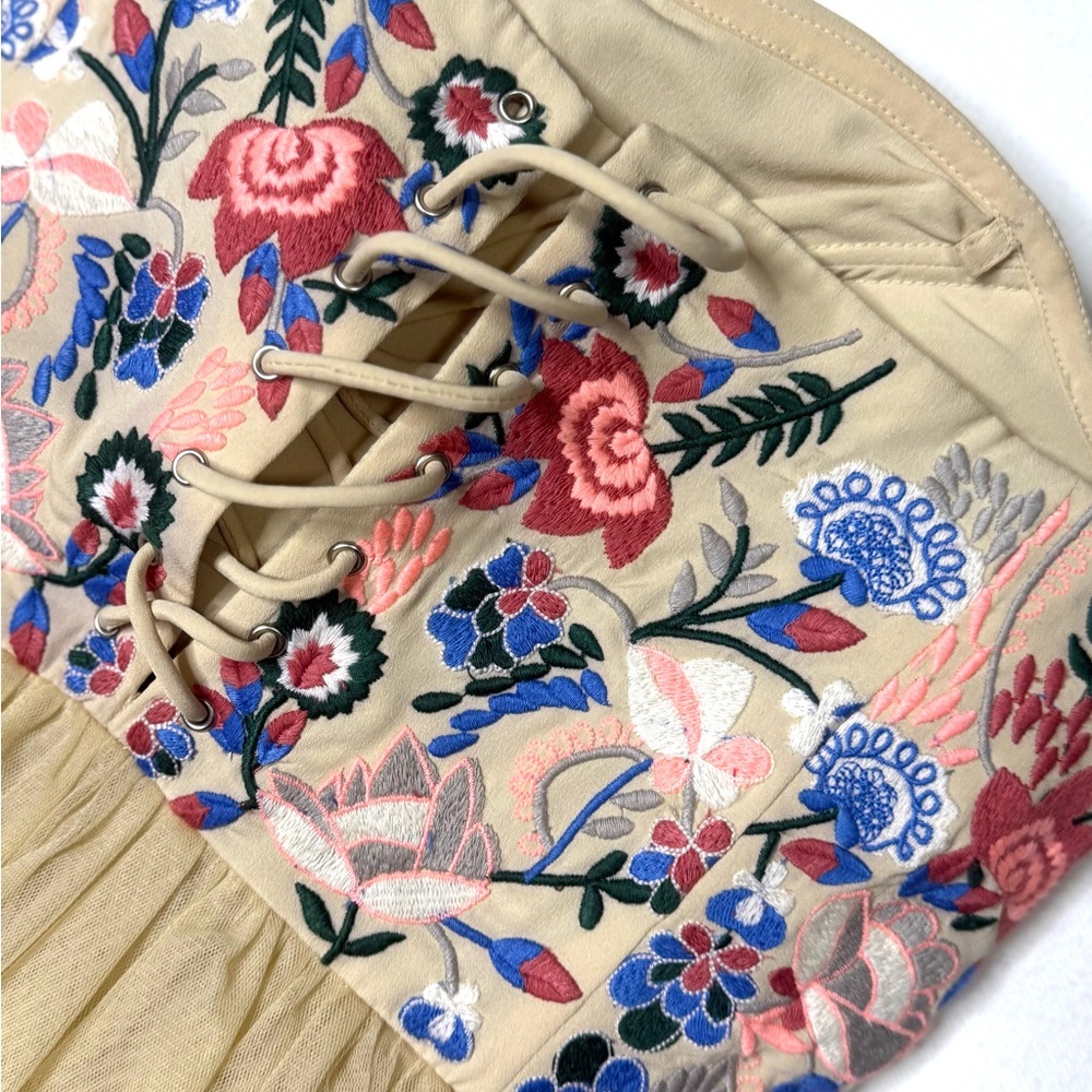 Anthropologie Geode Strapless Floral Corset Lace up Embroidered Tulle Dress Sz S - Picture 10 of 12